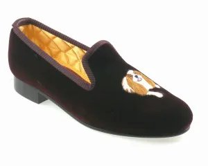 Spaniel Motif Embroidered Velvet Slipper