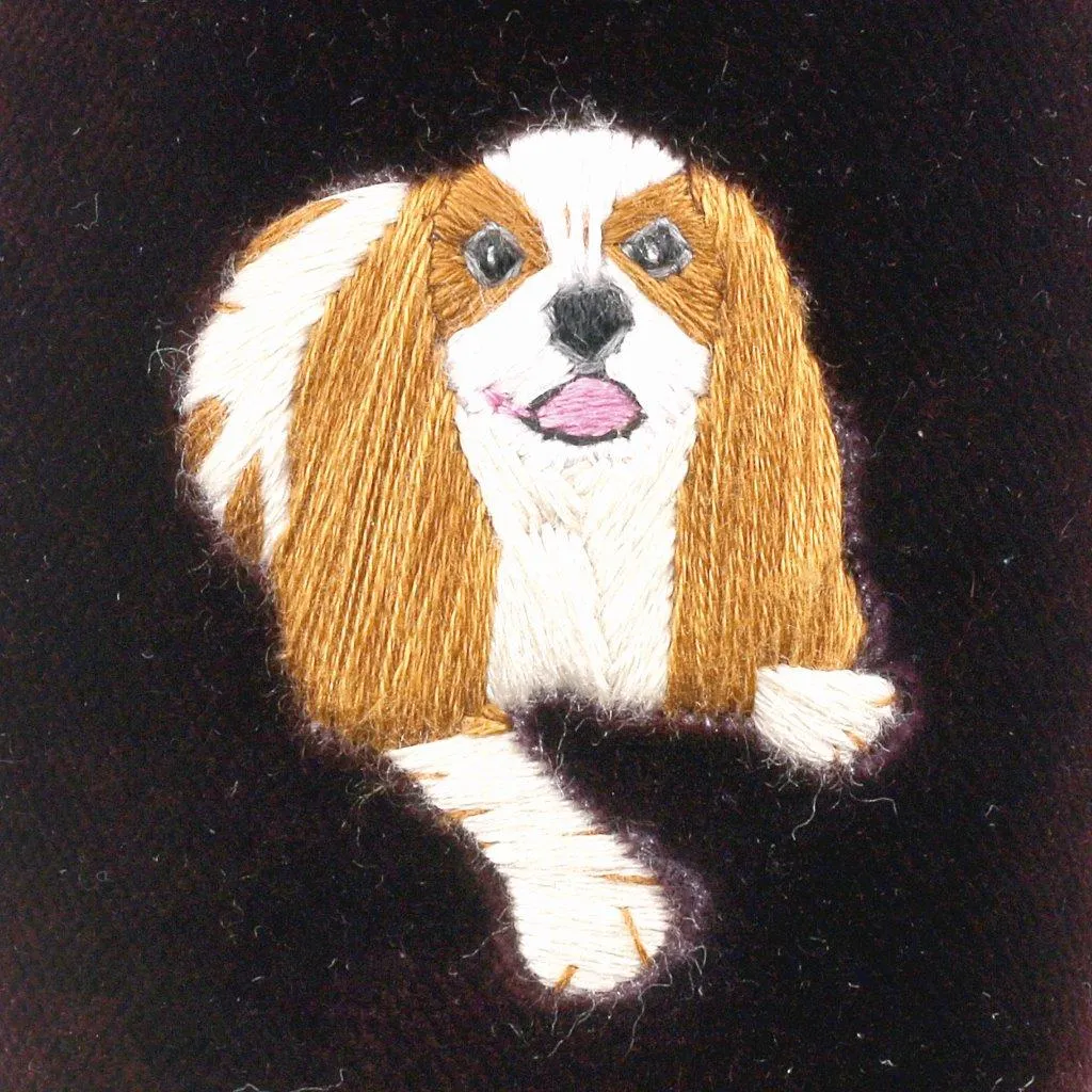 Spaniel Motif Embroidered Velvet Slipper
