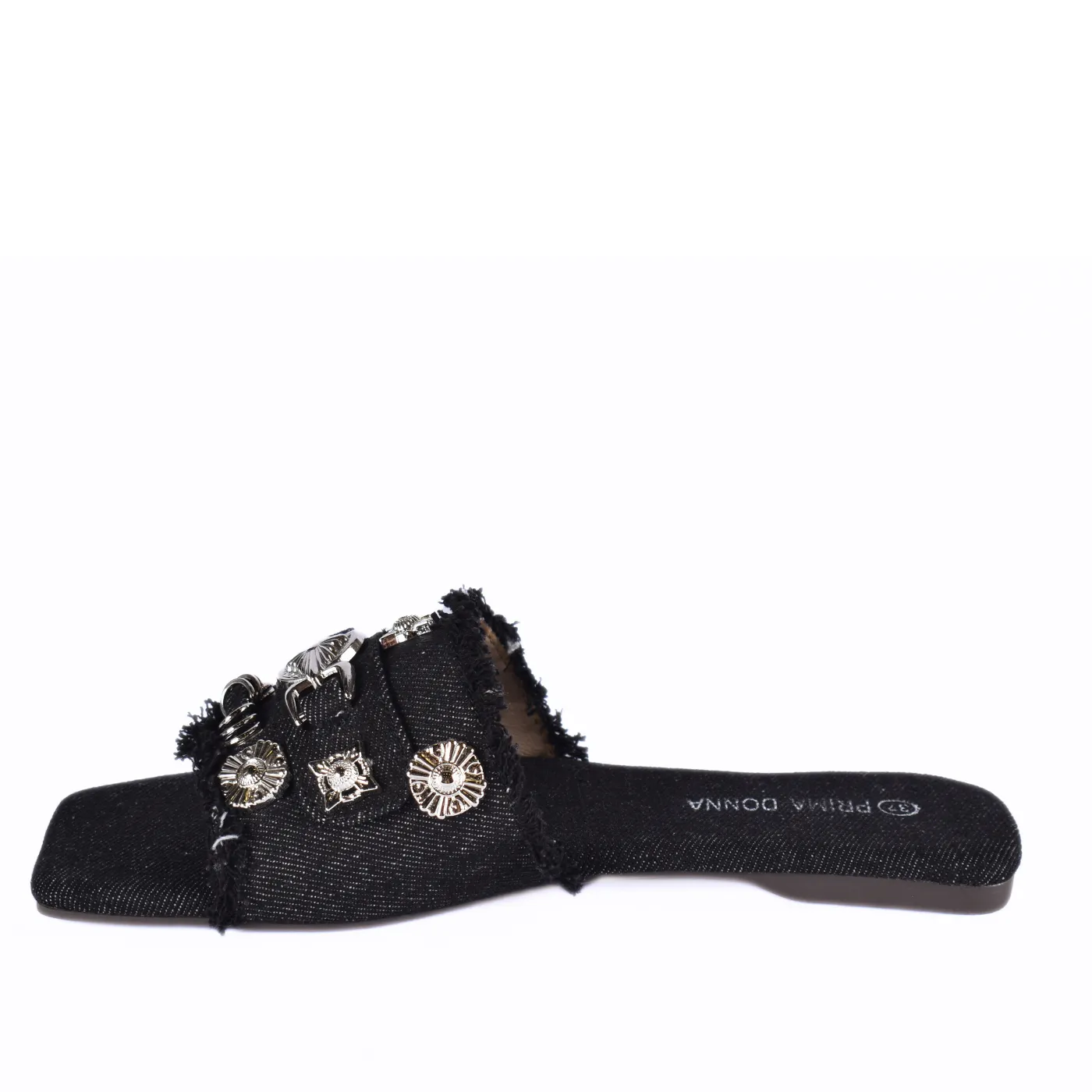 Squared Toepost Slip On Studded Light Vintage Denim Slippers