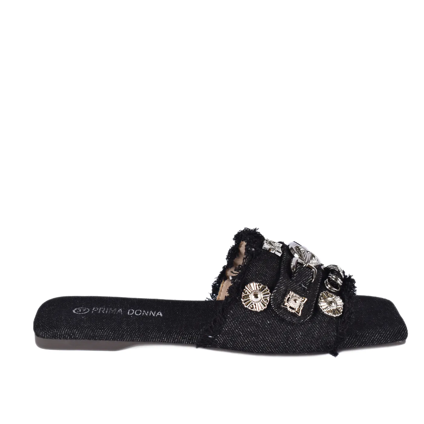 Squared Toepost Slip On Studded Light Vintage Denim Slippers