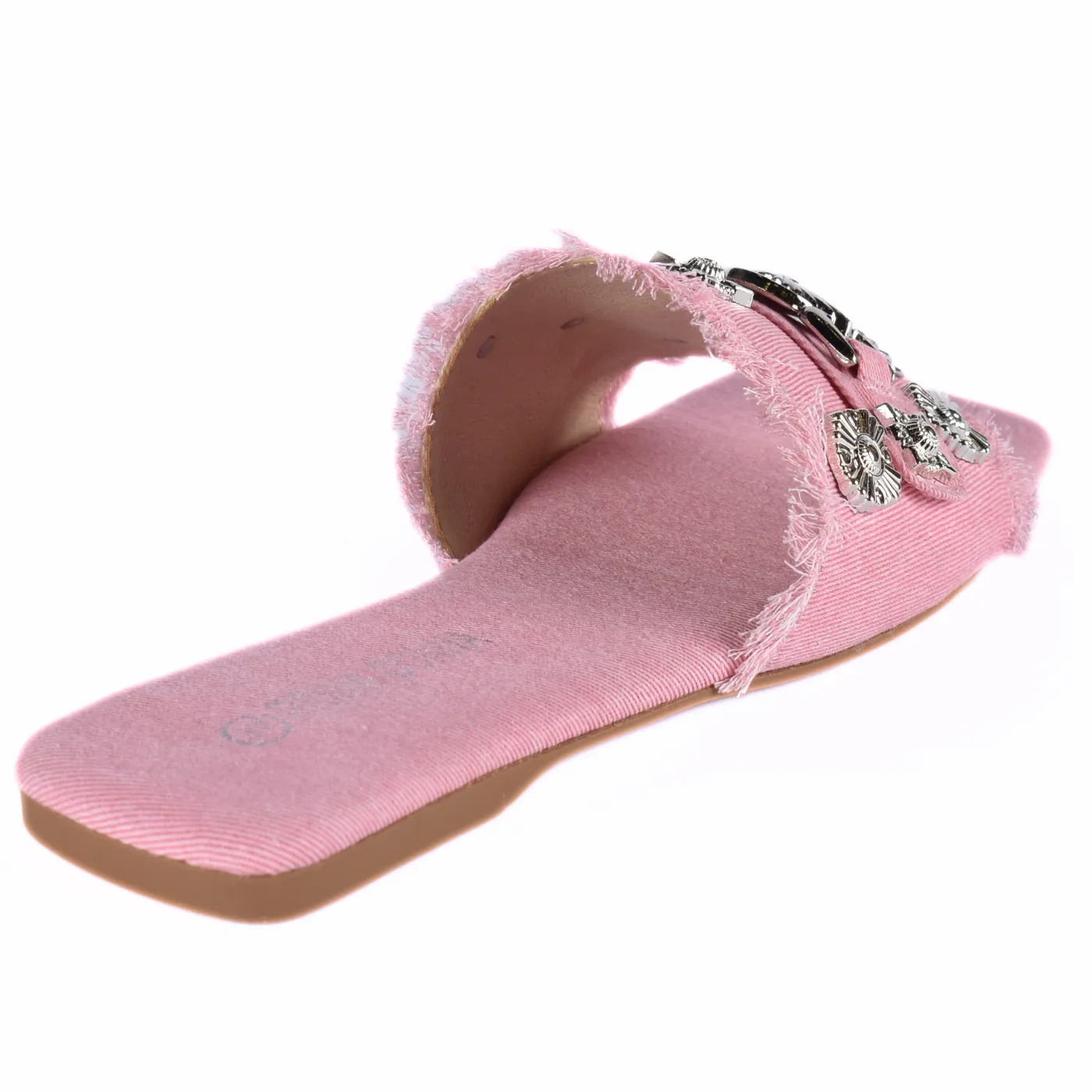 Squared Toepost Slip On Studded Light Vintage Denim Slippers