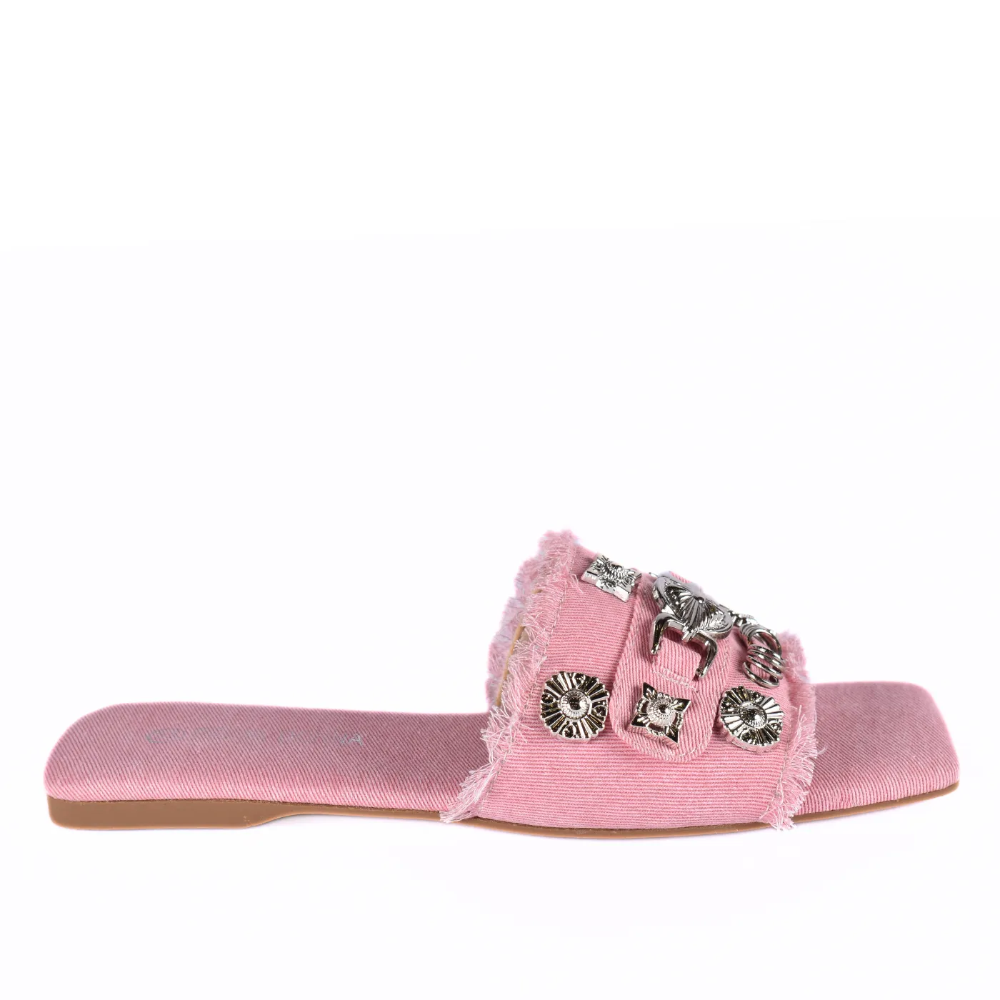 Squared Toepost Slip On Studded Light Vintage Denim Slippers