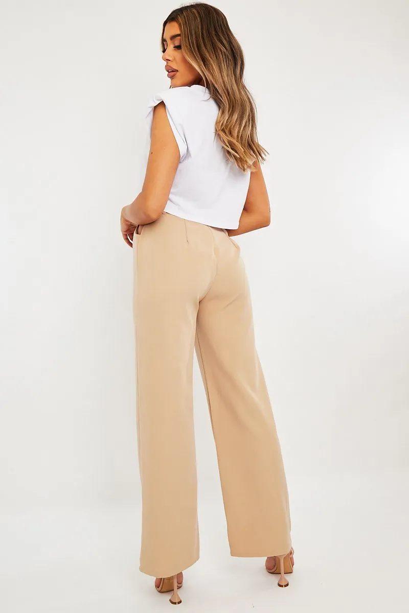 Stone Waist Cut Out Wide Leg Trousers - Adela