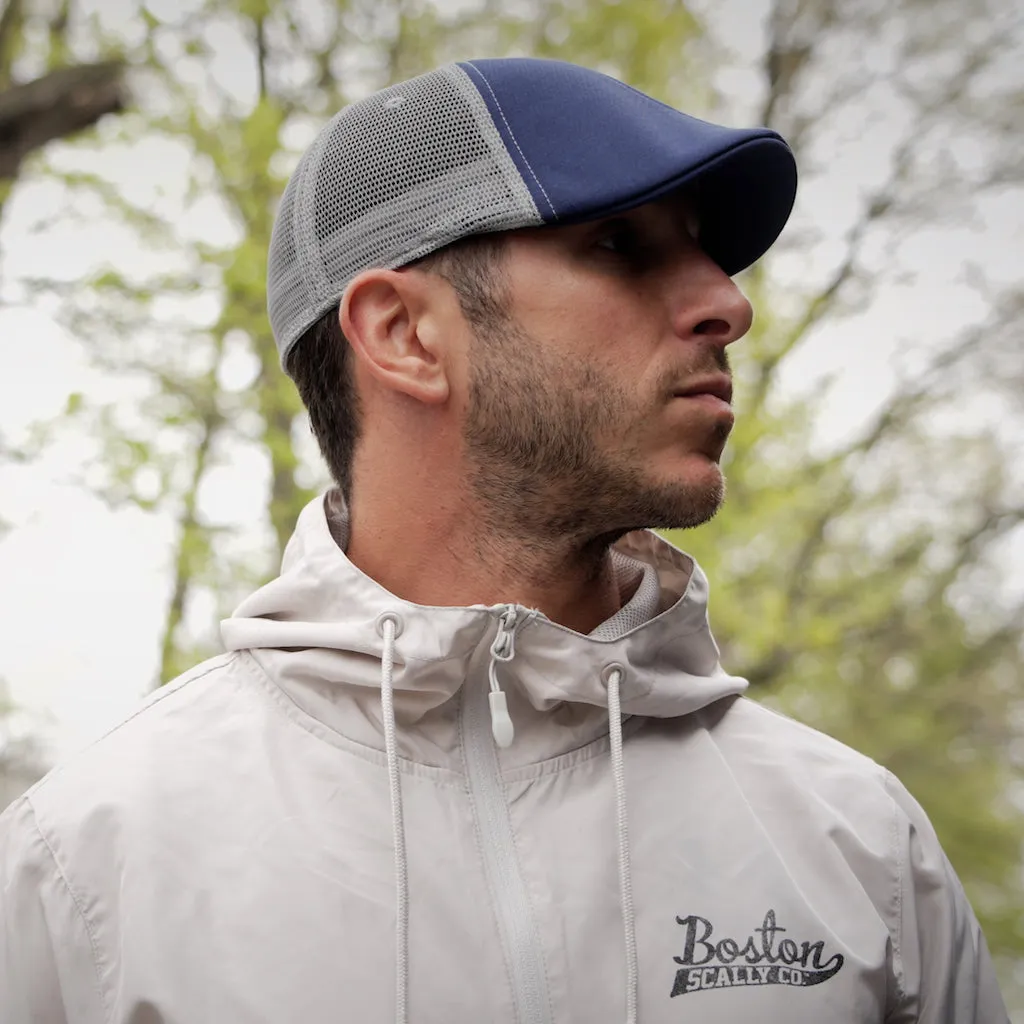 The Mesh Trucker Boston Scally Cap - Navy with Grey