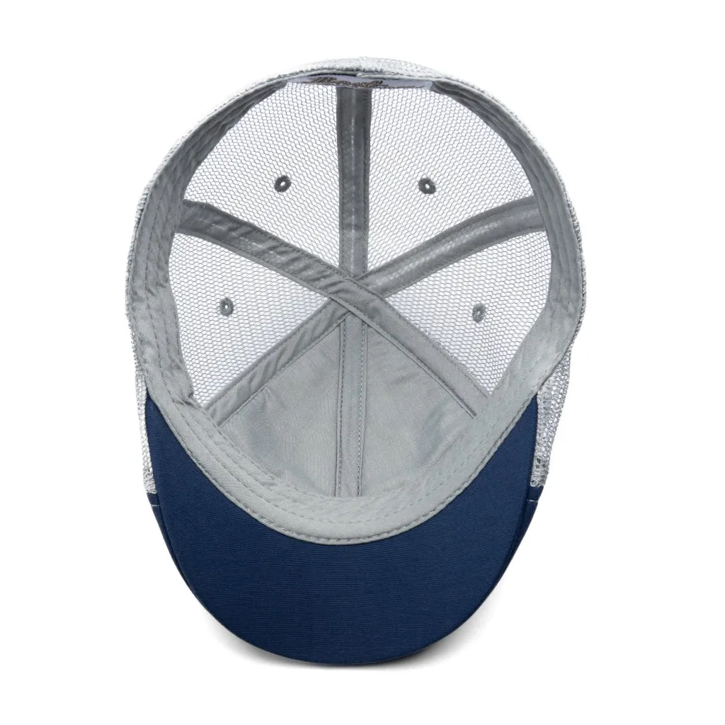 The Mesh Trucker Boston Scally Cap - Navy with Grey