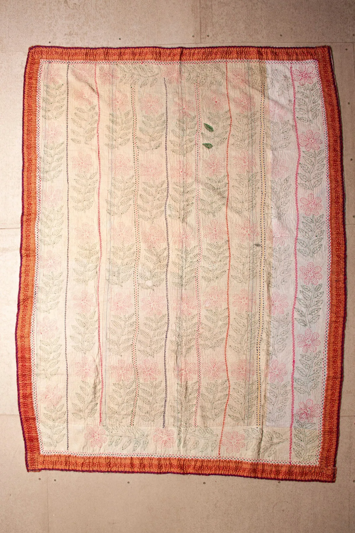 Vintage Dowry Kantha Blanket, #51 - 83"x60"
