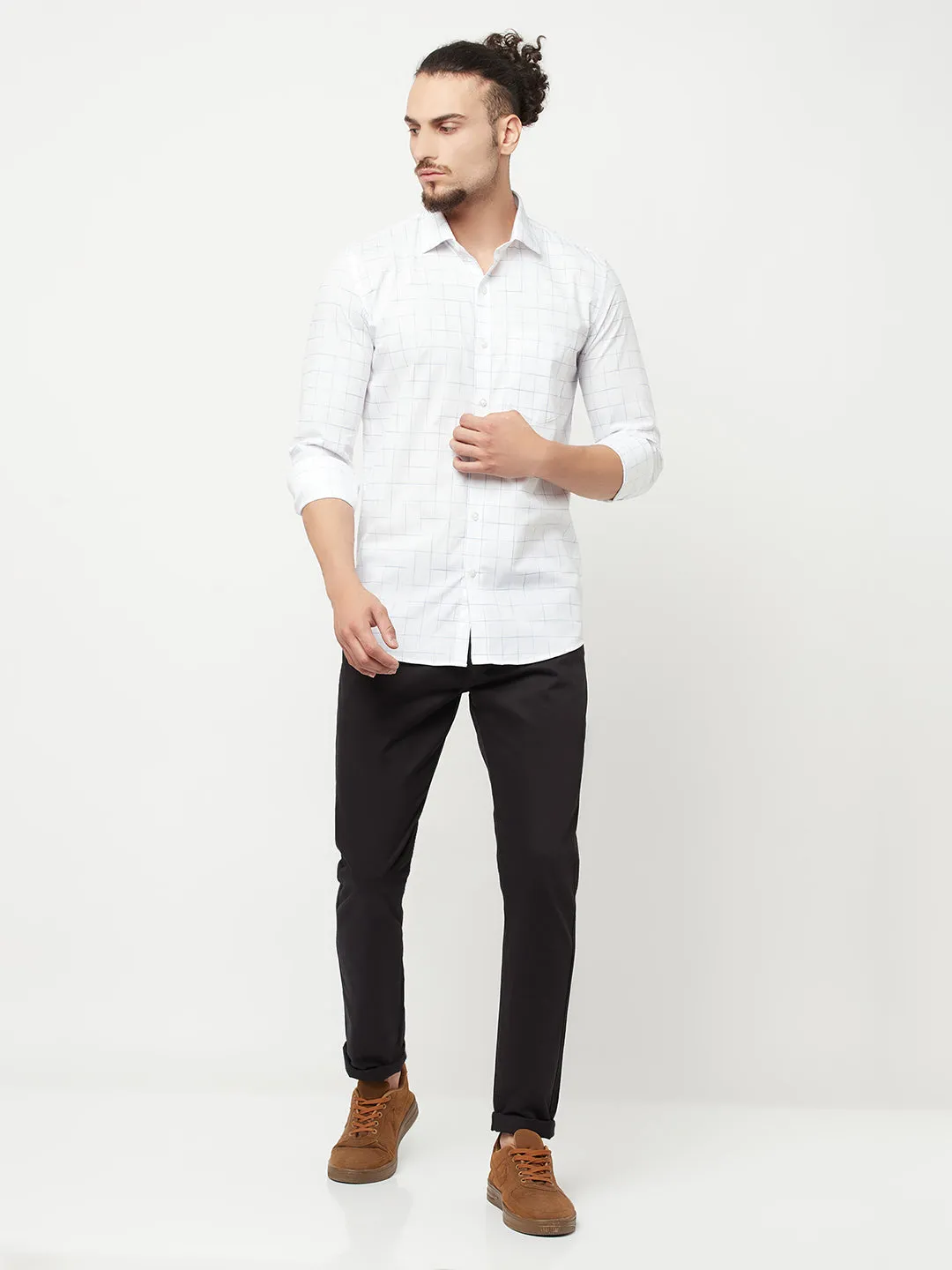 White Checked Casual Shirt