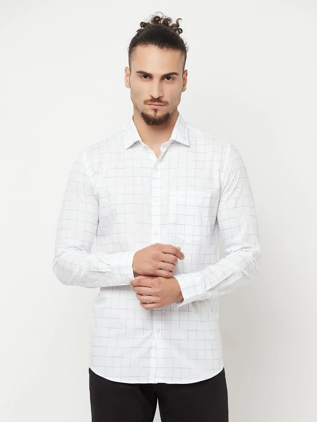 White Checked Casual Shirt