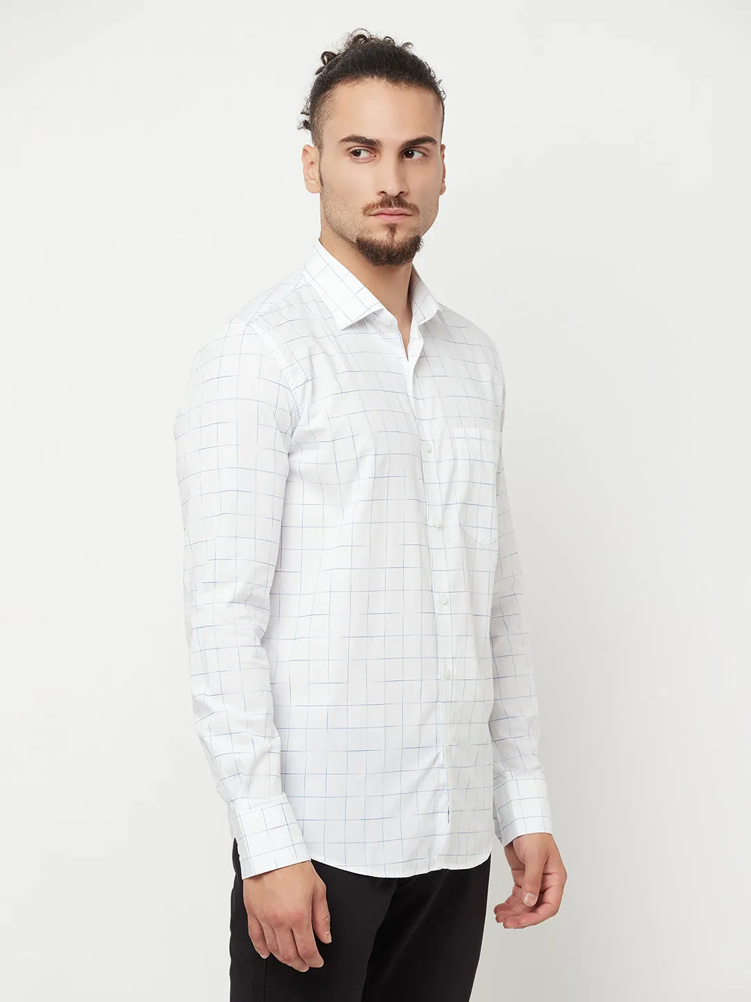 White Checked Casual Shirt
