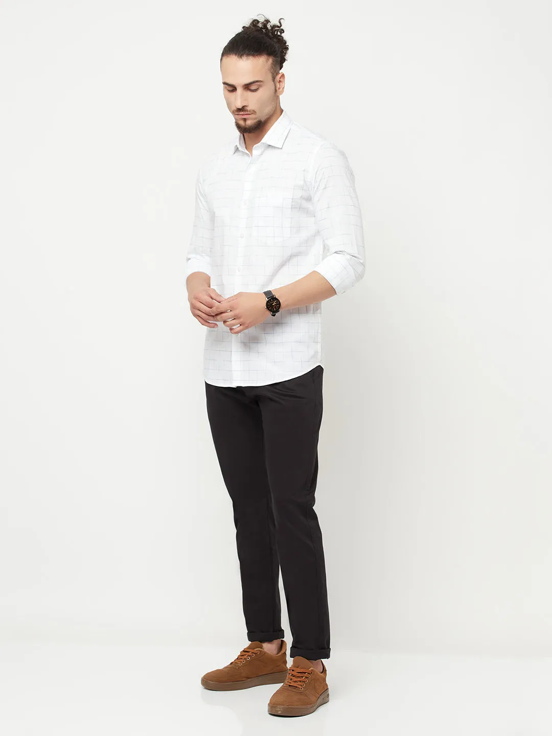 White Checked Casual Shirt