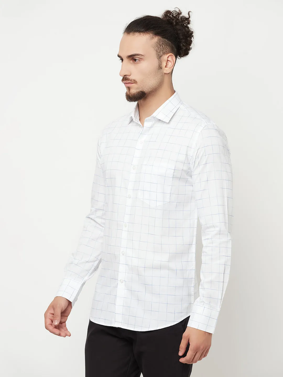 White Checked Casual Shirt