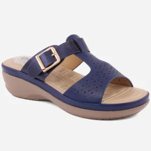 Women "XIMENA" Open Toe Perforated Buckled Wedge Slippers