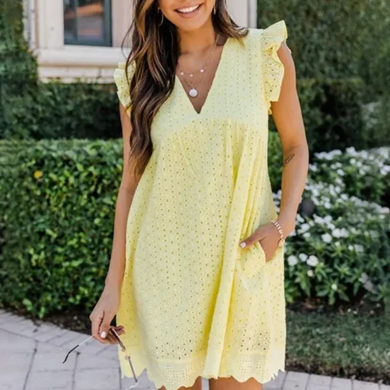 Women's Eyelet Lace Sleeveless Dress | Summer Chic