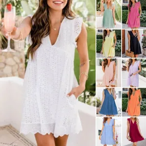 Women's Eyelet Lace Sleeveless Dress | Summer Chic