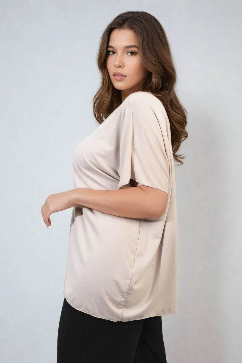 Womens Short Sleeve V-Neck Loose Top