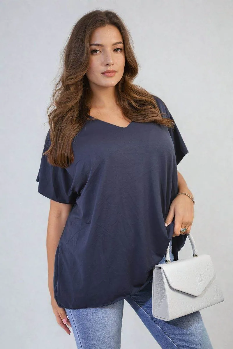 Womens Short Sleeve V-Neck Loose Top