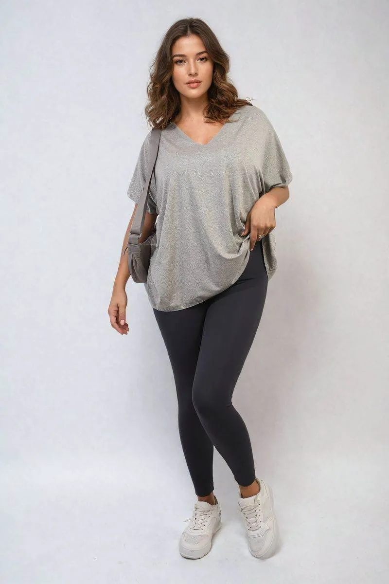 Womens Short Sleeve V-Neck Loose Top
