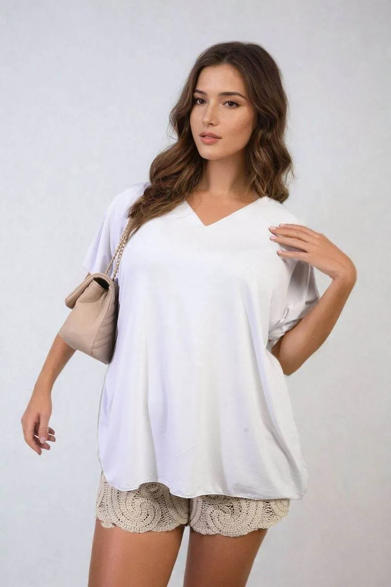 Womens Short Sleeve V-Neck Loose Top