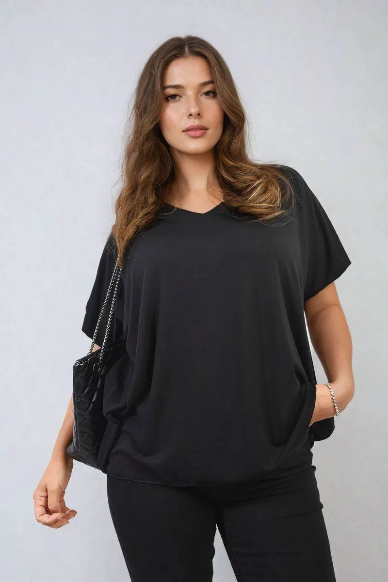 Womens Short Sleeve V-Neck Loose Top