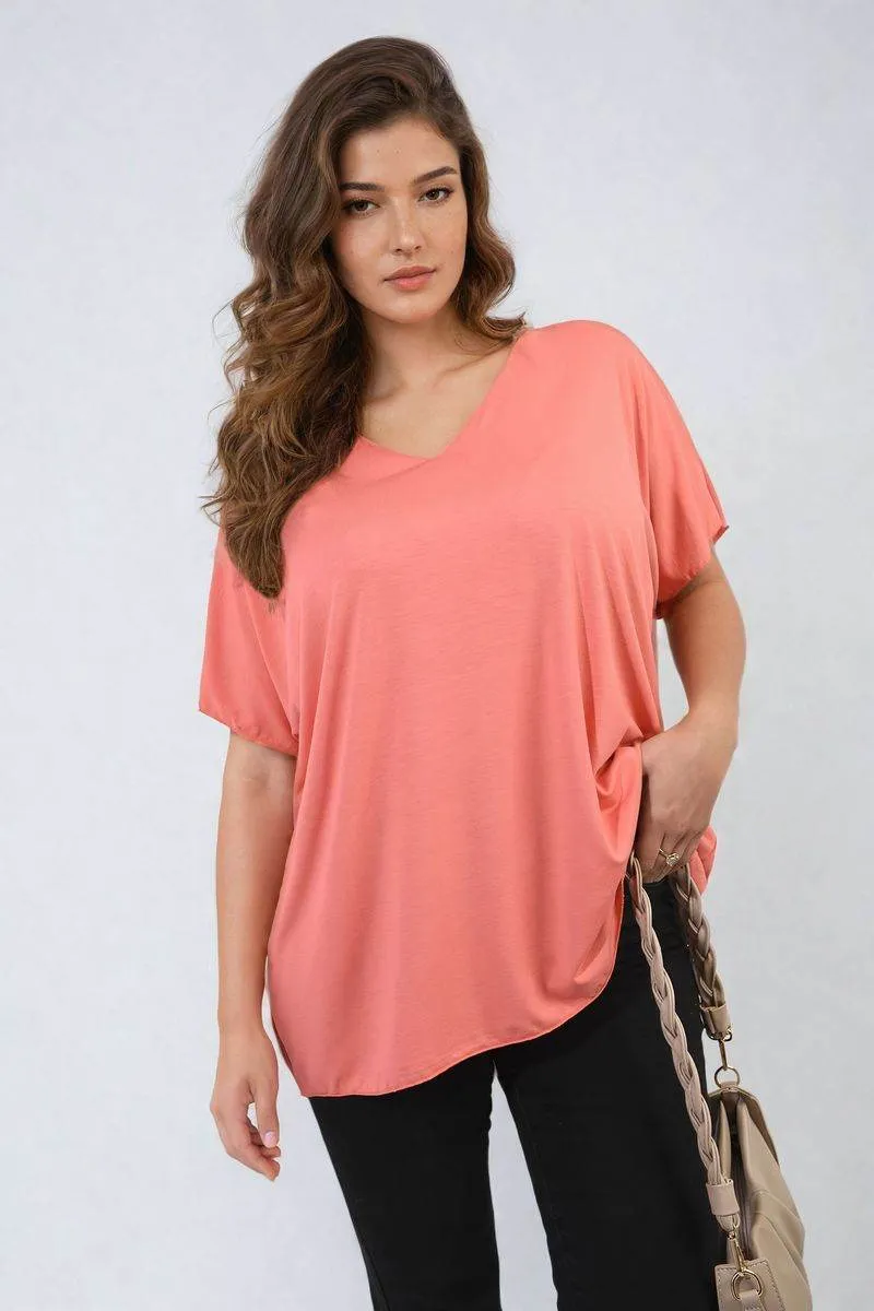 Womens Short Sleeve V-Neck Loose Top
