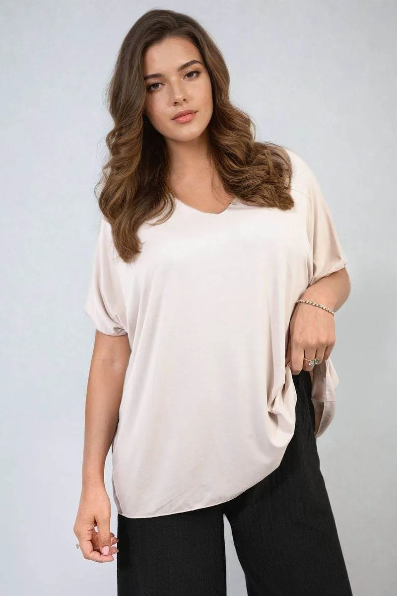 Womens Short Sleeve V-Neck Loose Top