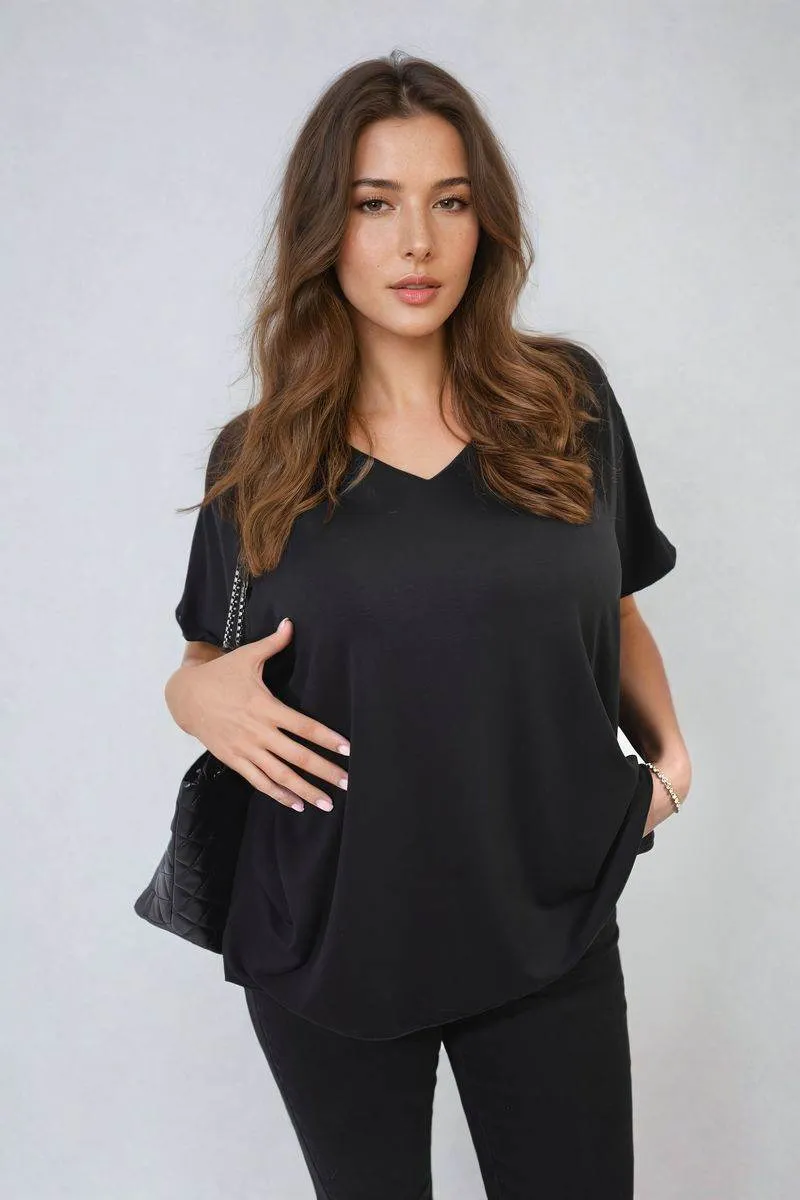Womens Short Sleeve V-Neck Loose Top