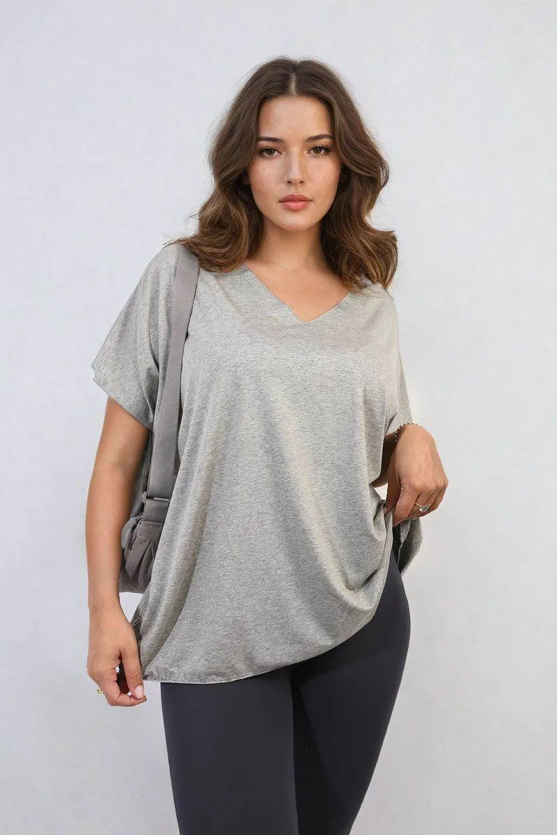 Womens Short Sleeve V-Neck Loose Top