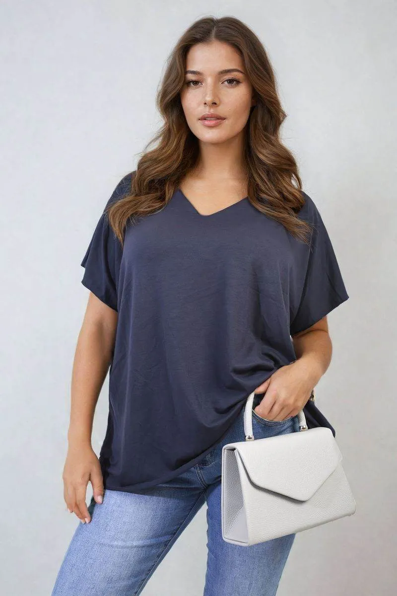 Womens Short Sleeve V-Neck Loose Top
