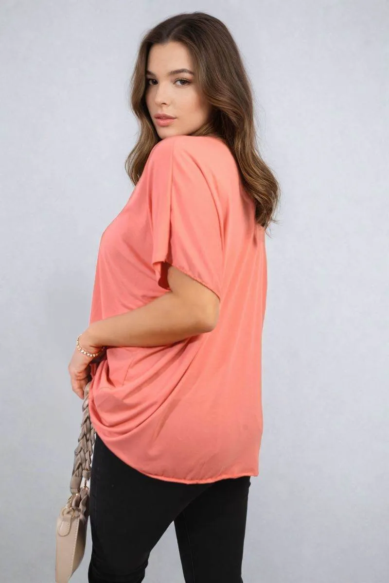 Womens Short Sleeve V-Neck Loose Top
