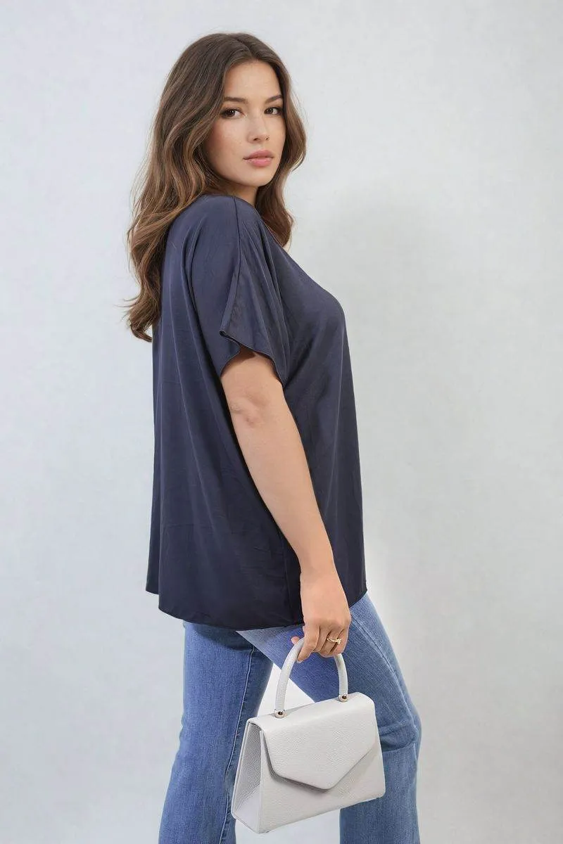 Womens Short Sleeve V-Neck Loose Top