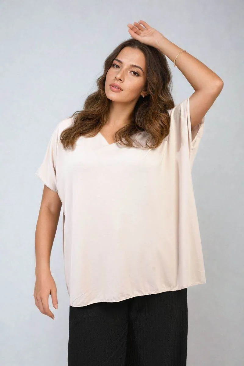 Womens Short Sleeve V-Neck Loose Top
