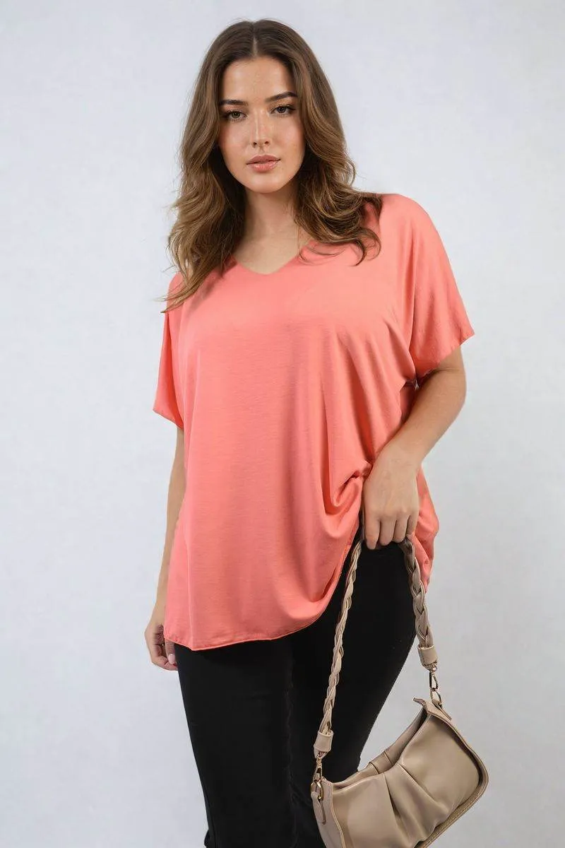 Womens Short Sleeve V-Neck Loose Top