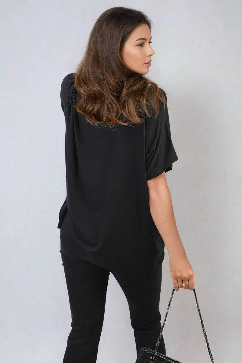 Womens Short Sleeve V-Neck Loose Top