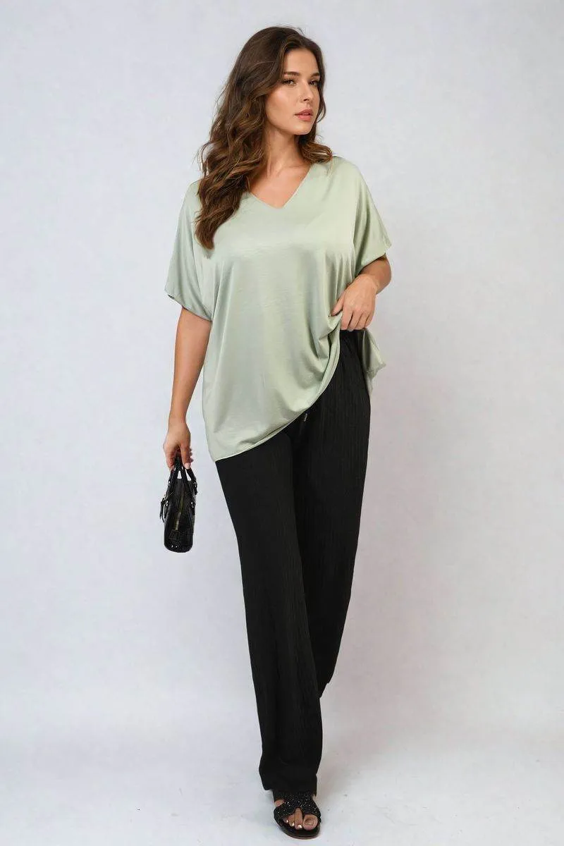 Womens Short Sleeve V-Neck Loose Top