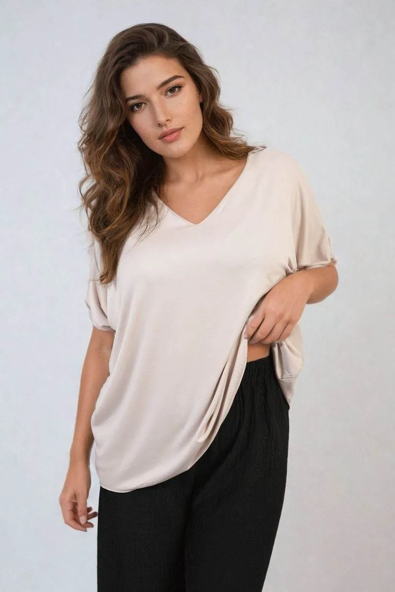 Womens Short Sleeve V-Neck Loose Top