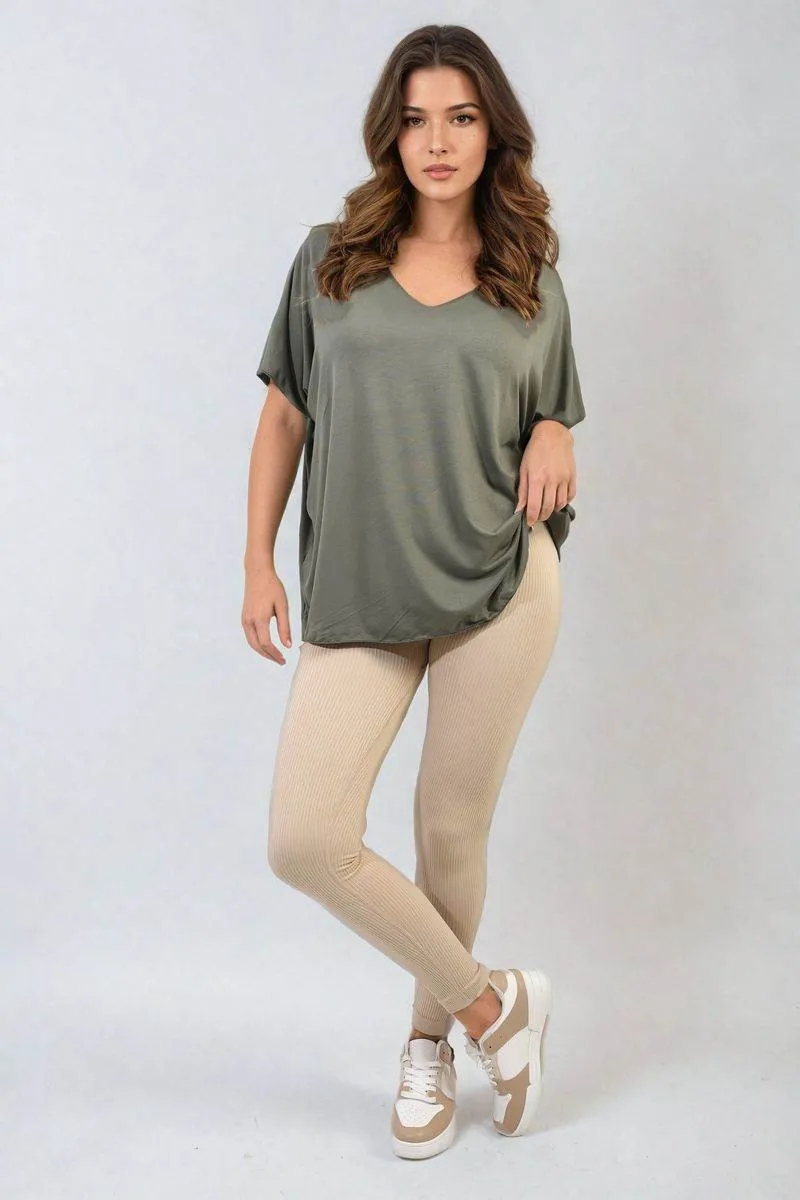 Womens Short Sleeve V-Neck Loose Top