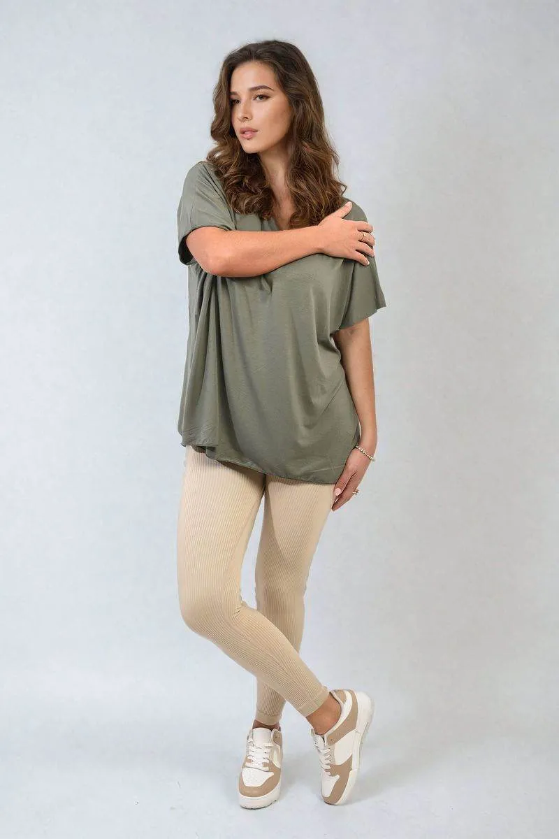 Womens Short Sleeve V-Neck Loose Top