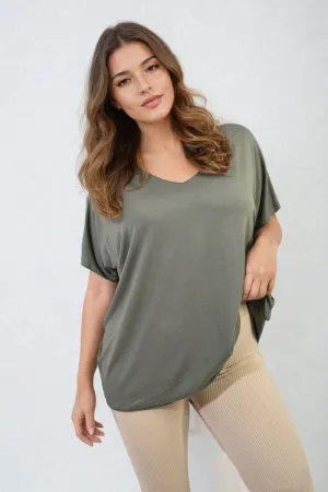 Womens Short Sleeve V-Neck Loose Top