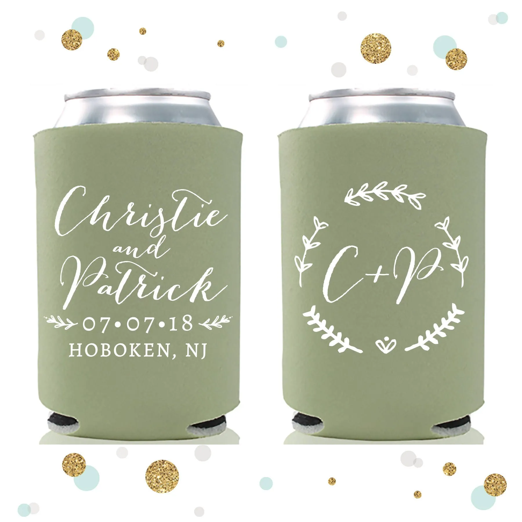 Wreath Monogram - Wedding Can Cooler #86R