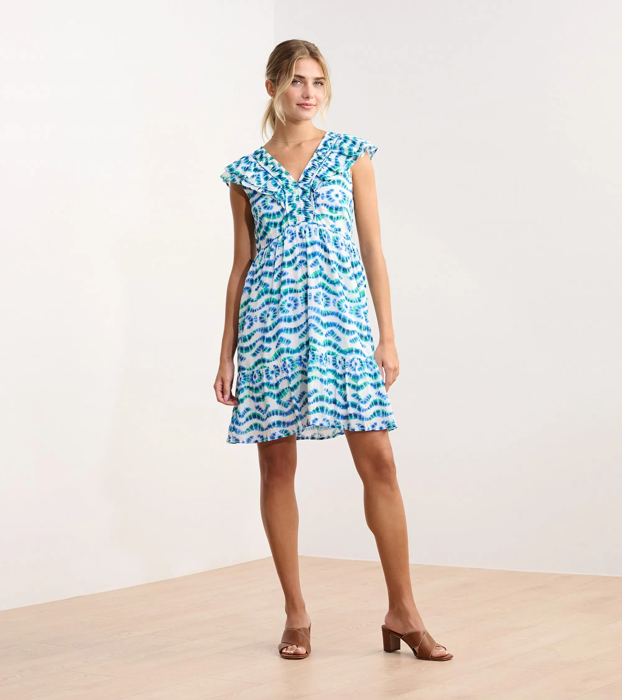 Zoe Ruffle Sleeve Dress - Shibori Waves