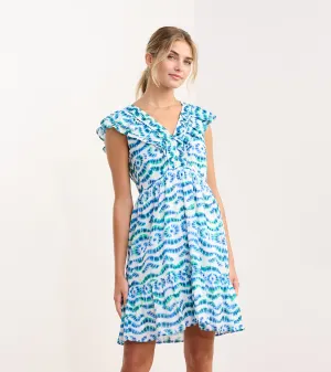 Zoe Ruffle Sleeve Dress - Shibori Waves